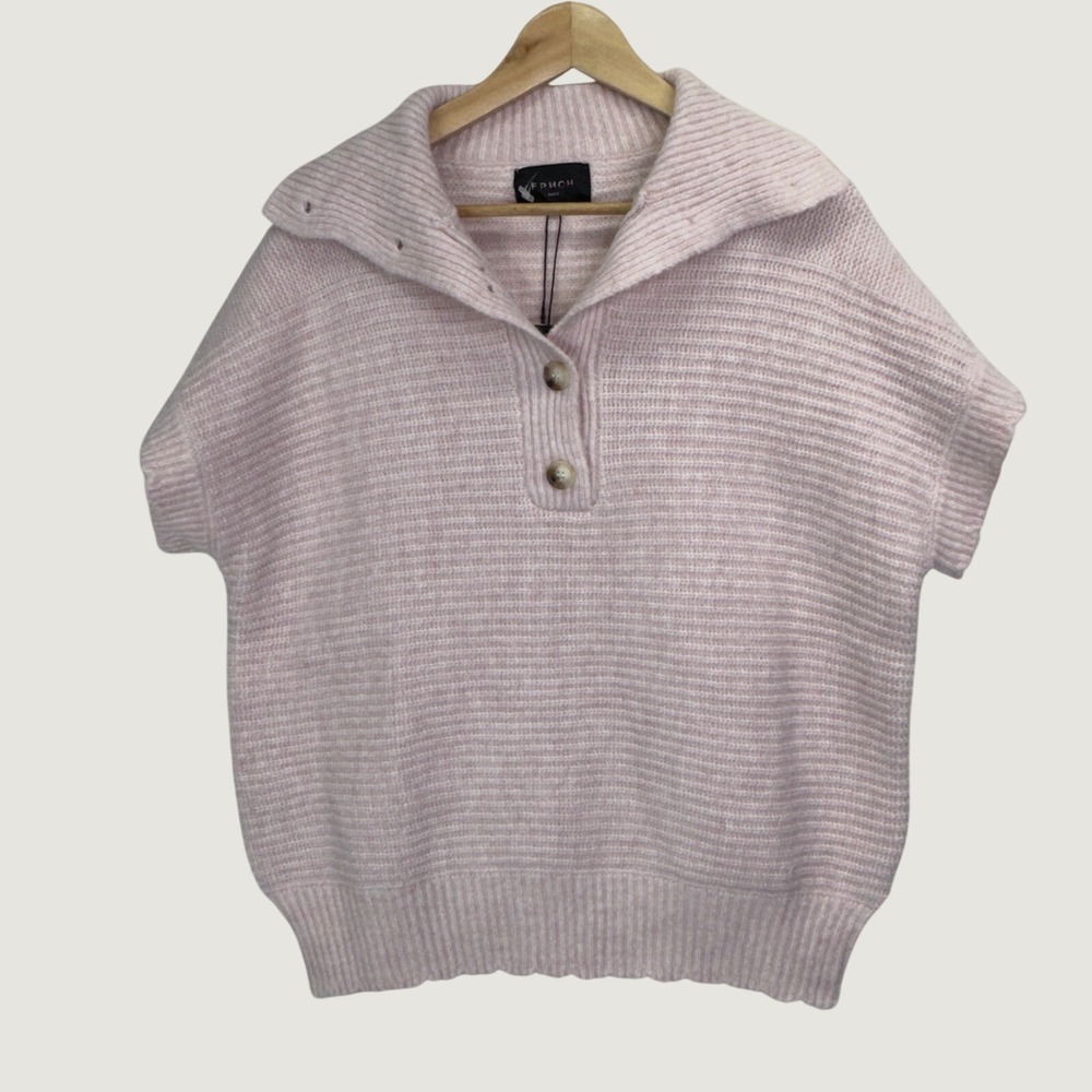 FRNCH Meggy Short Sleeve Sweater M Rose Pale Pink Knit Vest Parisian Chic